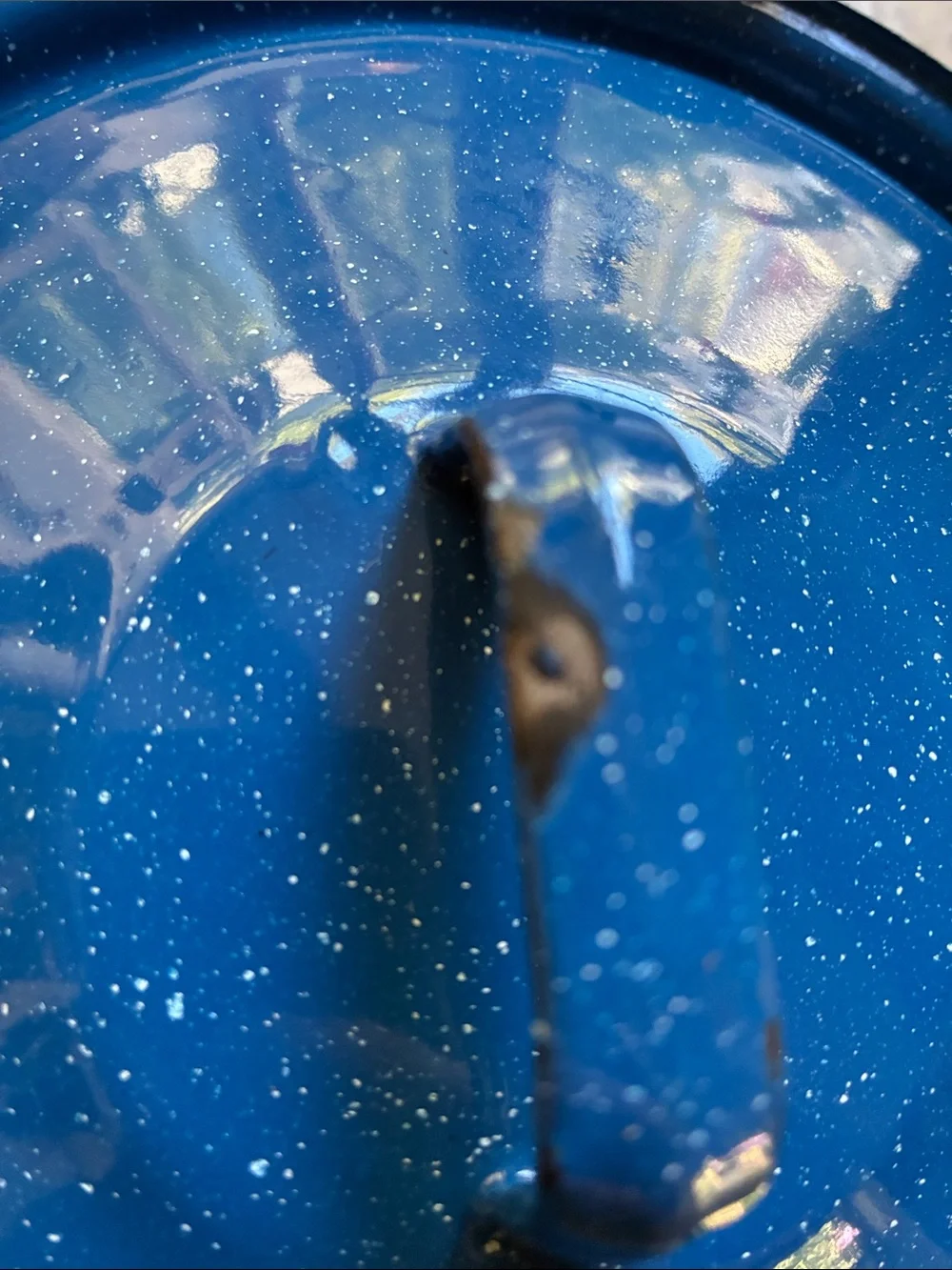Blue Speckled Enamel Camping Pot with Lid and Bail Handle